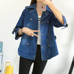 Women's Double Breasted Denim Cape Coat Windbreaker Jacket