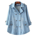 Women's Double Breasted Denim Cape Coat Windbreaker Jacket