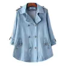 Women's Double Breasted Denim Cape Coat Windbreaker Jacket
