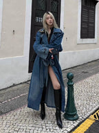 Women's Double Breasted Denim Casual Long Trench Coat
