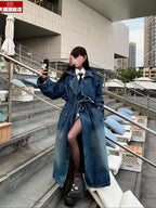 Women's Double Breasted Denim Casual Long Trench Coat