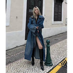 Women's Double Breasted Denim Casual Long Trench Coat