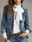 Women's Double Breasted Denim Ruffle Trench Coat Jacket