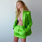 Women's Double Breasted Satin Blazer and Mini Skirt Two-Piece Set TS1130