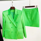 Women's Double Breasted Satin Blazer and Mini Skirt Two-Piece Set TS1130