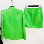 Women's Double Breasted Satin Blazer and Mini Skirt Two-Piece Set TS1130