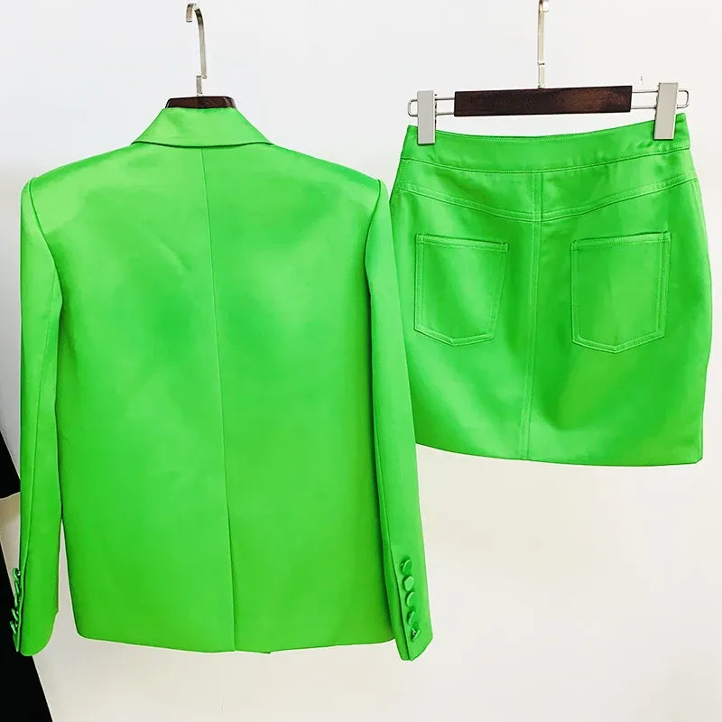 Women's Double Breasted Satin Blazer and Mini Skirt Two-Piece Set TS1130