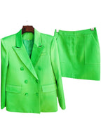 Women's Double Breasted Satin Blazer and Mini Skirt Two-Piece Set TS1130