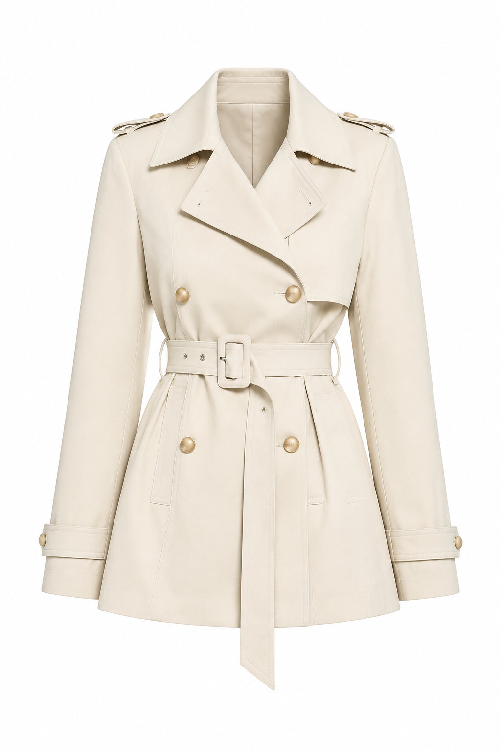 Women's Double-Breasted Short Trench Coat with Tie-Up Belt