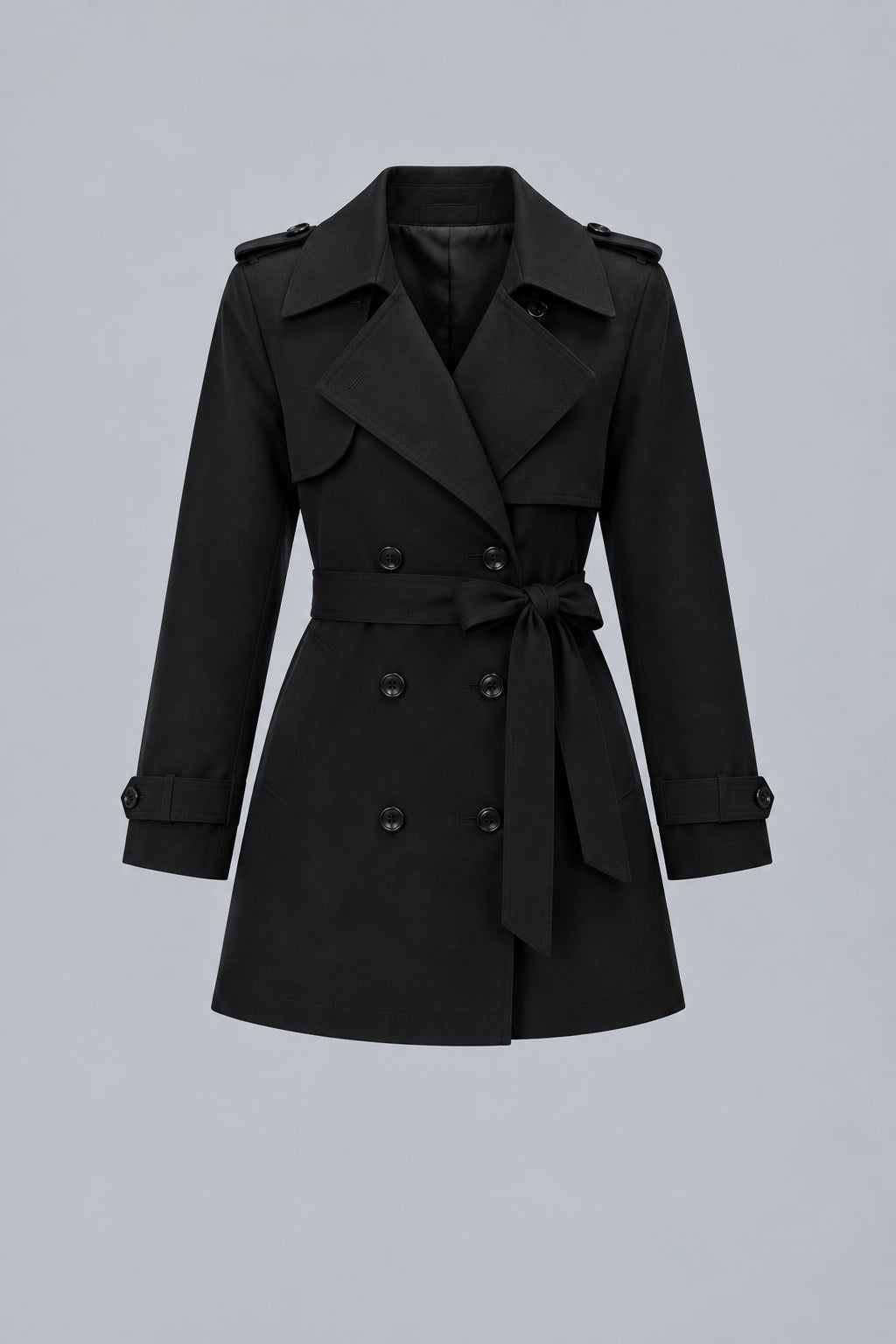 Women's Double-Breasted Short Trench Coat with Tie-Up Belt