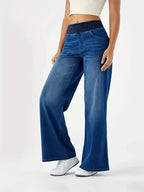 Women's Elastic Waist Loose Straight Leg Denim Jeans