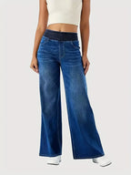 Women's Elastic Waist Loose Straight Leg Denim Jeans