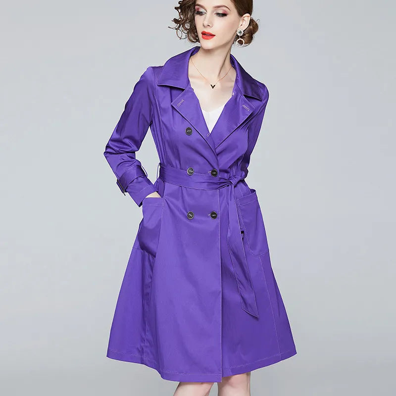 Women's Elegant Fitted Mid-Length Trench Coat Jacket