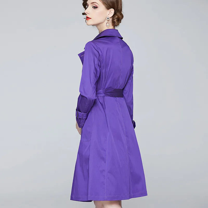 Women's Elegant Fitted Mid-Length Trench Coat Jacket