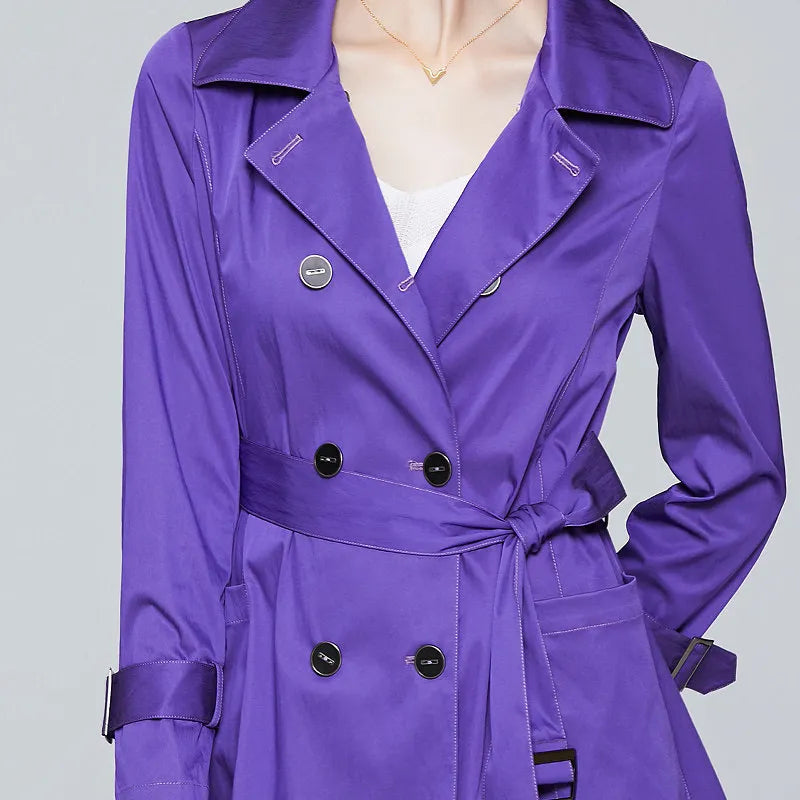 Women's Elegant Fitted Mid-Length Trench Coat Jacket
