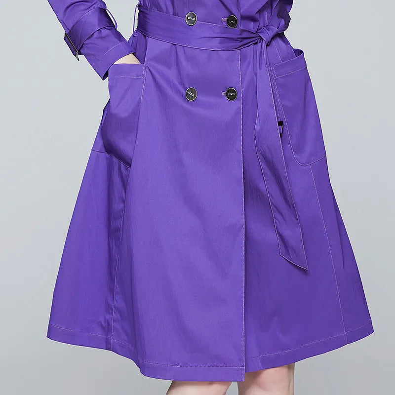 Women's Elegant Fitted Mid-Length Trench Coat Jacket