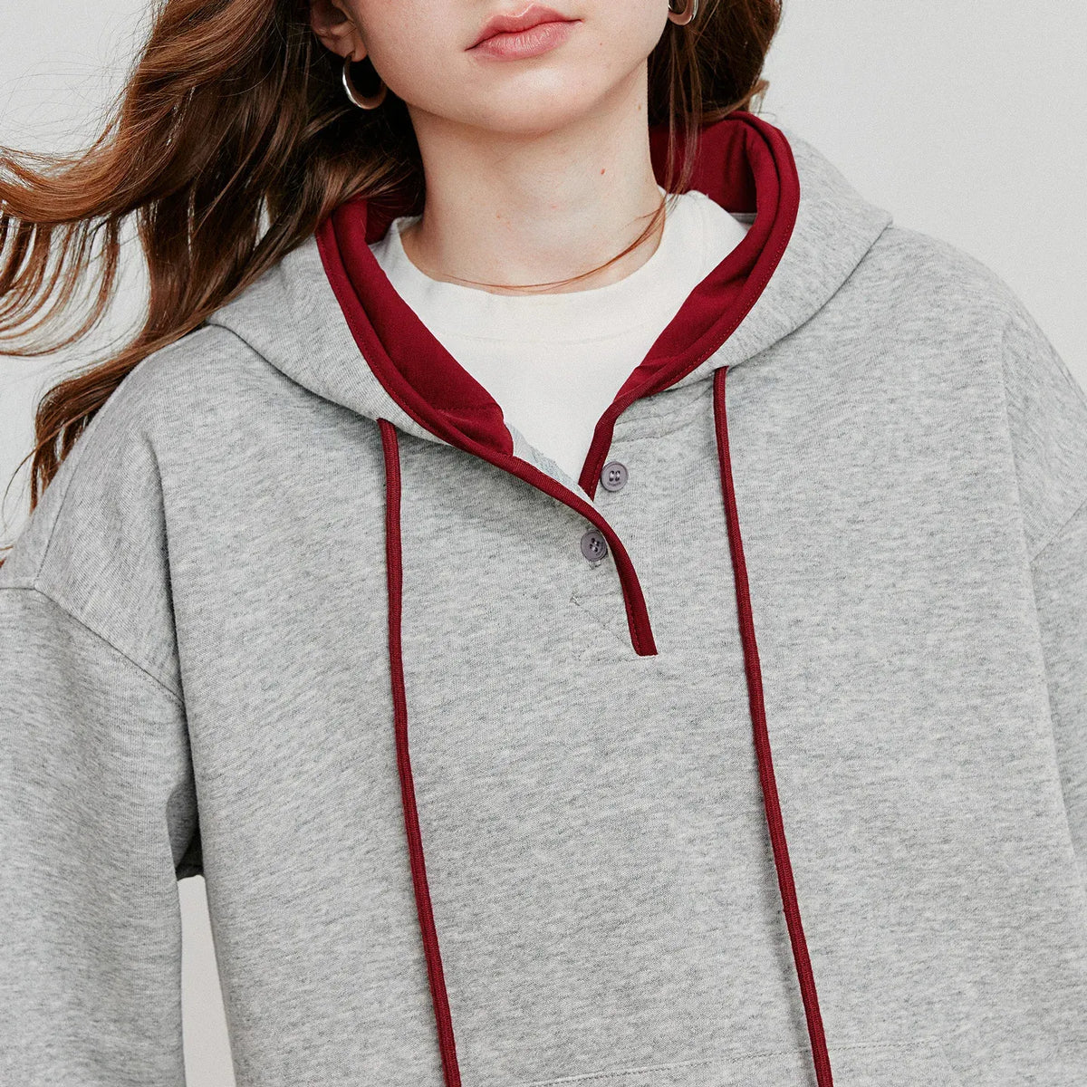 Women's Embroidery Splicing Contrasting Color Hooded Pullover Sweatshirt