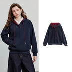 Women's Embroidery Splicing Contrasting Color Hooded Pullover Sweatshirt