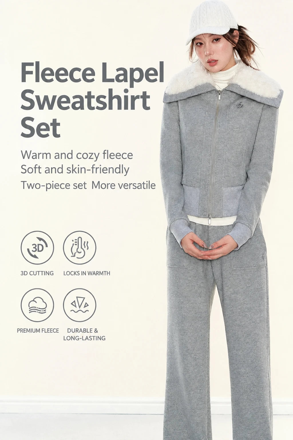 Women's Fleece Lapel Sweatshirt and Sweatpants Casual Set
