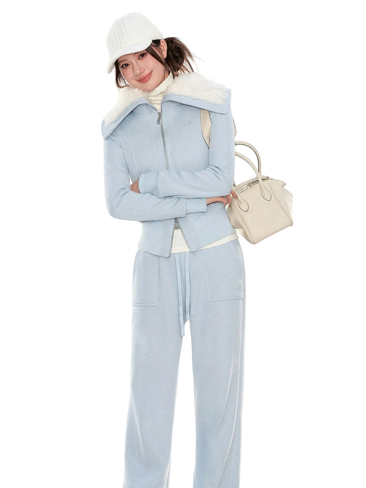 Women's Fleece Lapel Sweatshirt and Sweatpants Casual Set