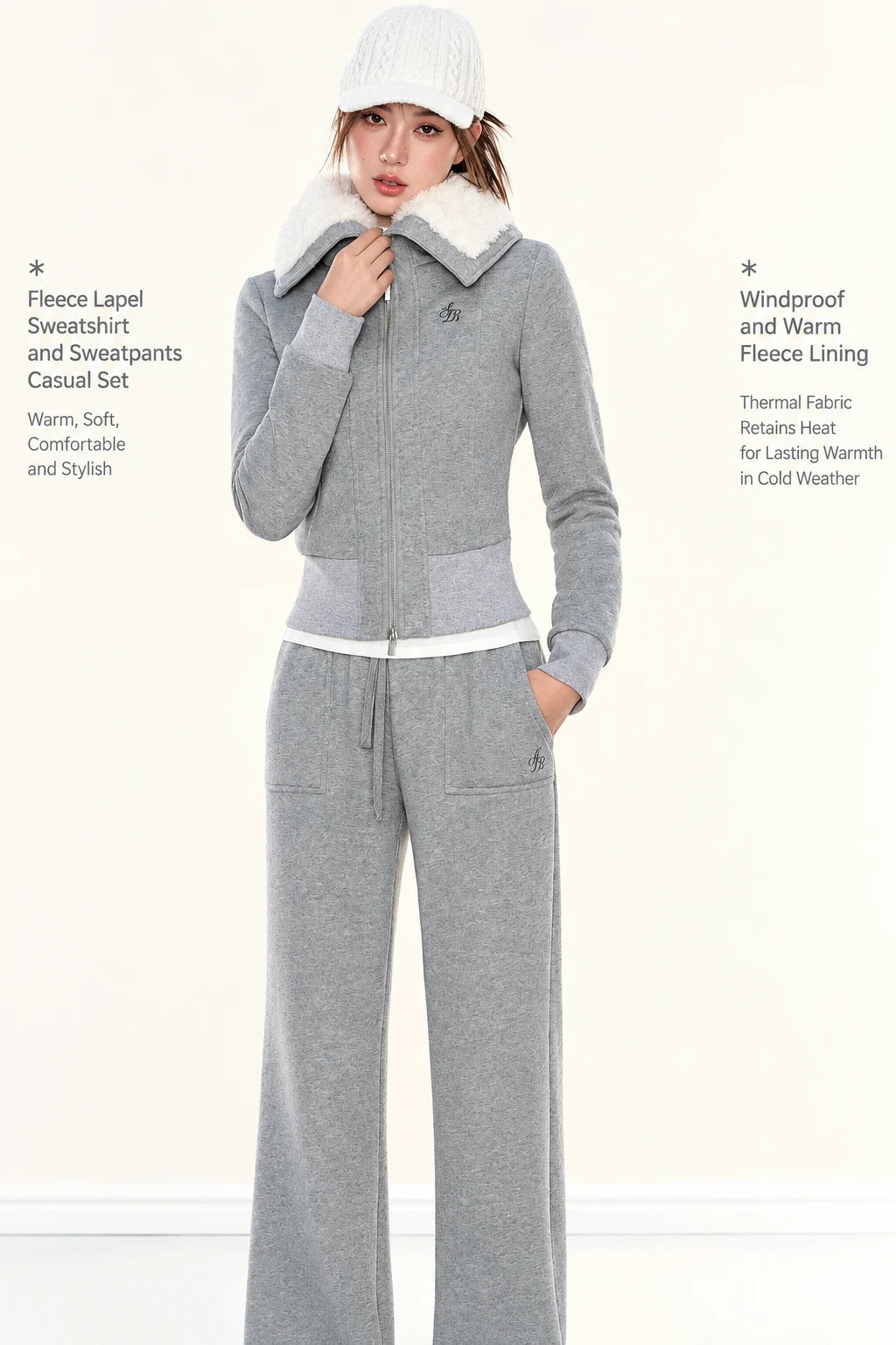 Women's Fleece Lapel Sweatshirt and Sweatpants Casual Set