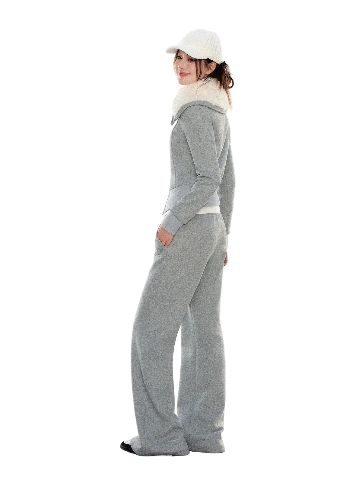 Women's Fleece Lapel Sweatshirt and Sweatpants Casual Set