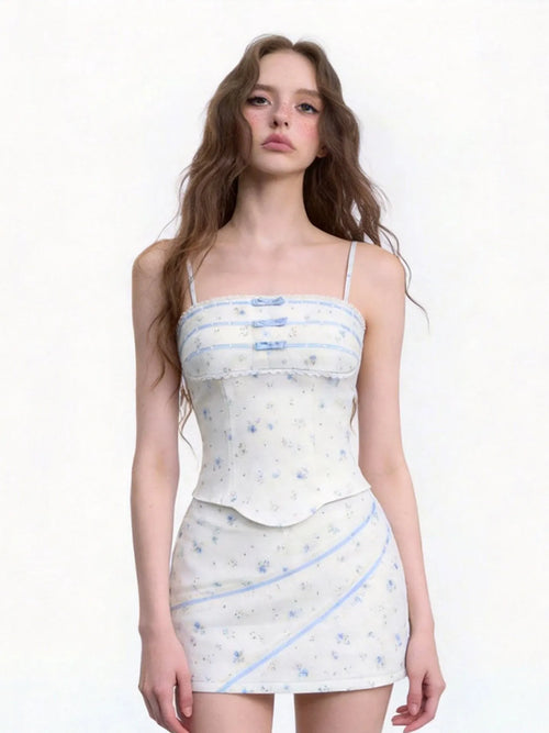 Women's Floral Camisole Crop Top and Skirt Two-Piece Set