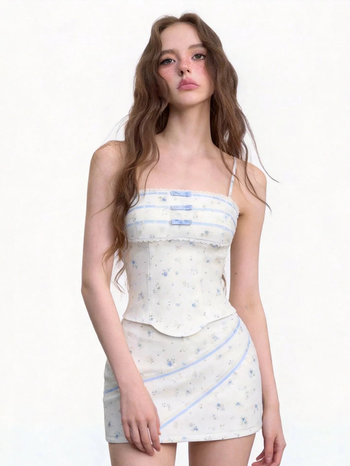 Women's Floral Camisole Crop Top and Skirt Two-Piece Set