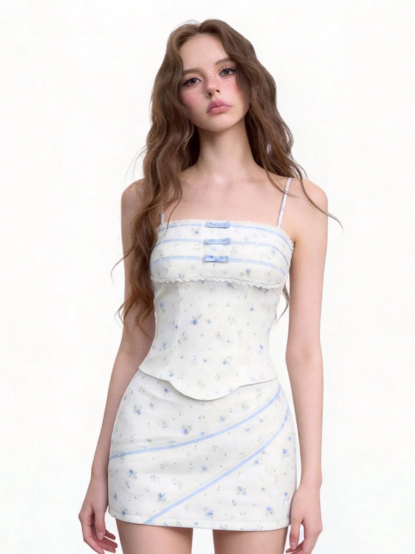 Women's Floral Camisole Crop Top and Skirt Two-Piece Set