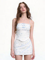 Women's Floral Camisole Crop Top and Skirt Two-Piece Set