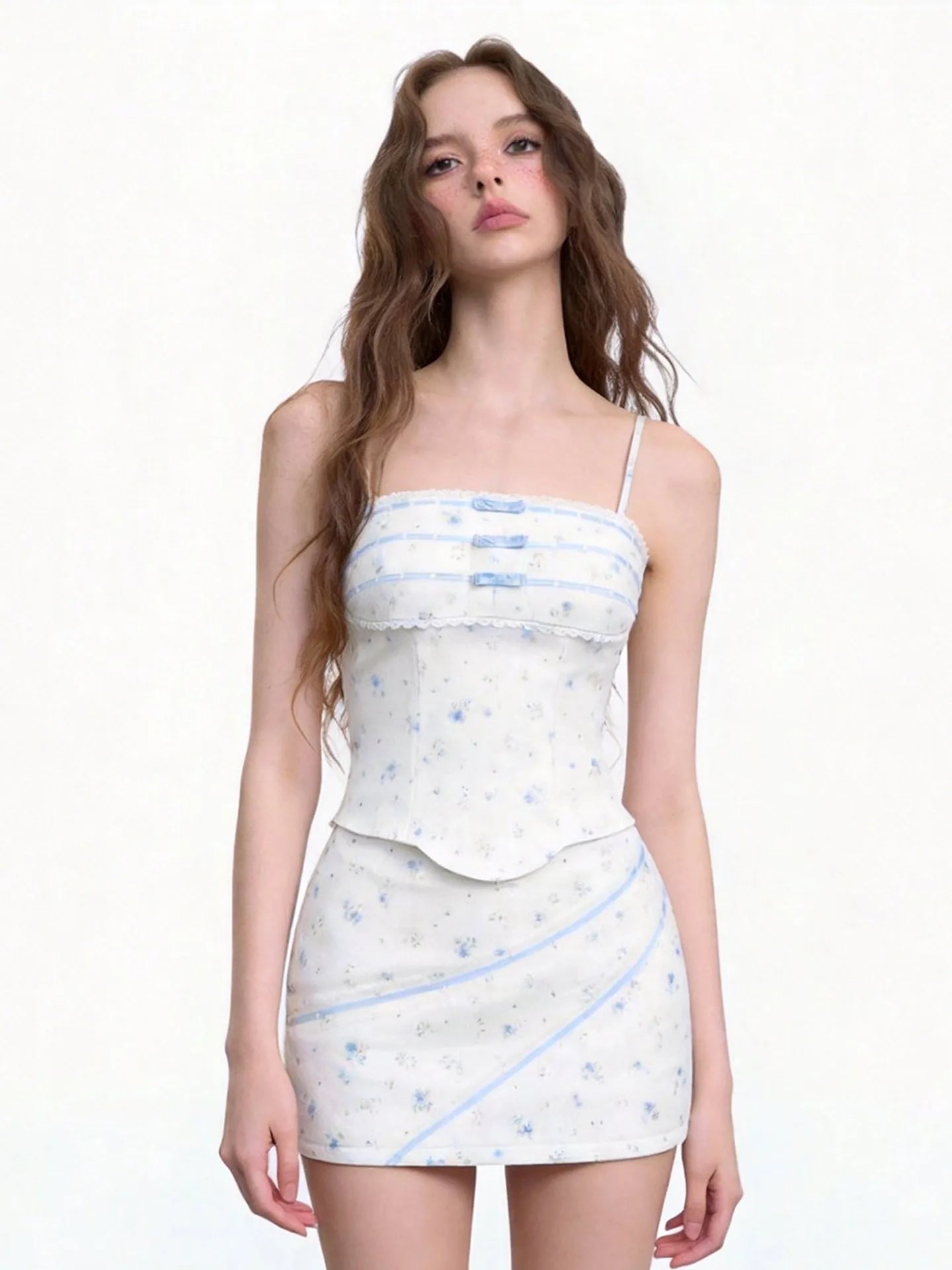 Women's Floral Camisole Crop Top and Skirt Two-Piece Set