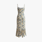 Women's Floral Print Drawstring Ruched Mermaid Hem Midi Dress