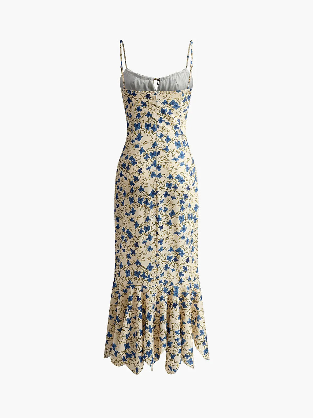 Women's Floral Print Drawstring Ruched Mermaid Hem Midi Dress