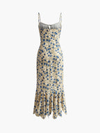 Women's Floral Print Drawstring Ruched Mermaid Hem Midi Dress