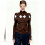 Women's French Retro Brown Argyle Knit Cardigan Faux Two-Piece Button Design Sweater