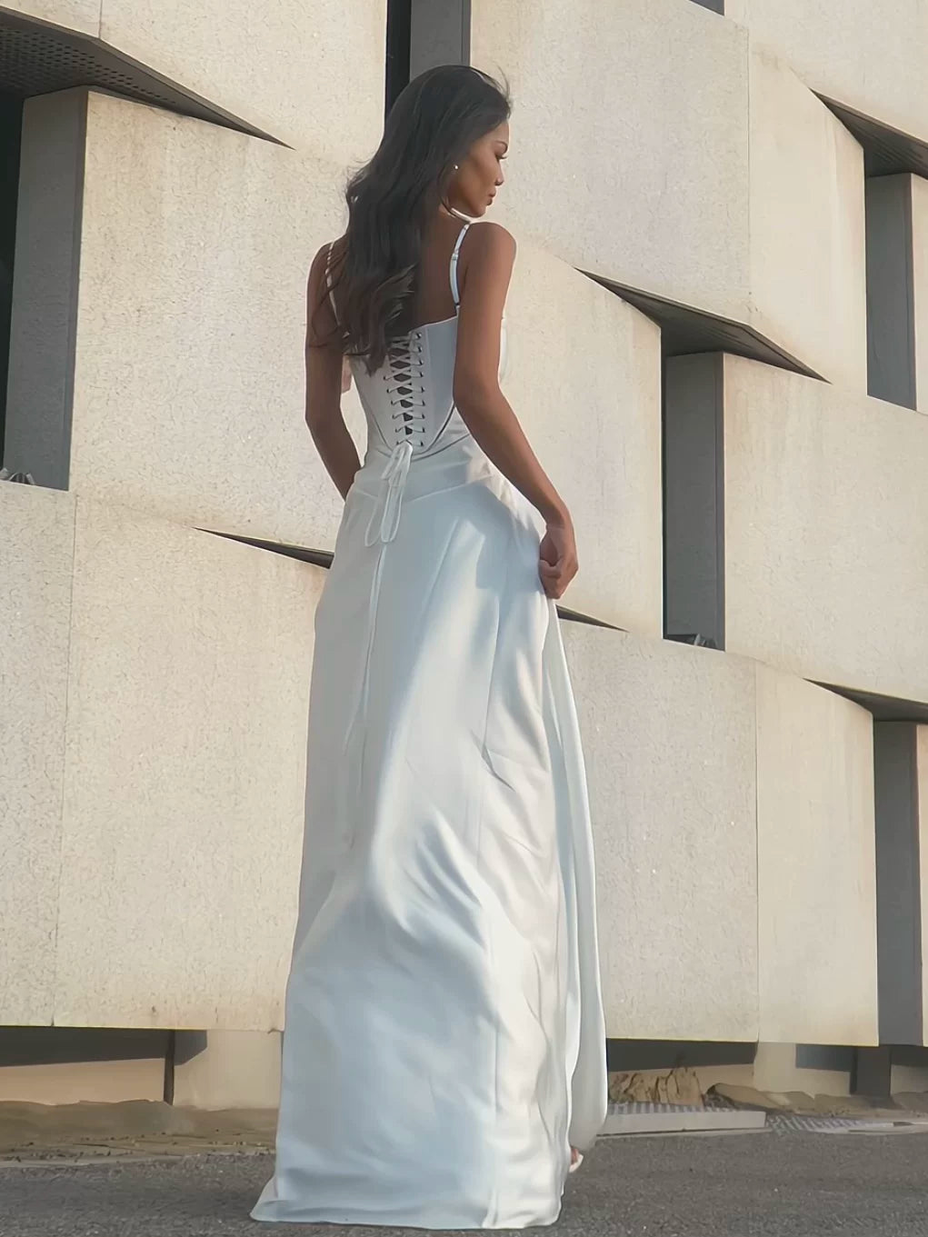 Women's French Style Satin Sleeveless Evening Maxi Slip Dress