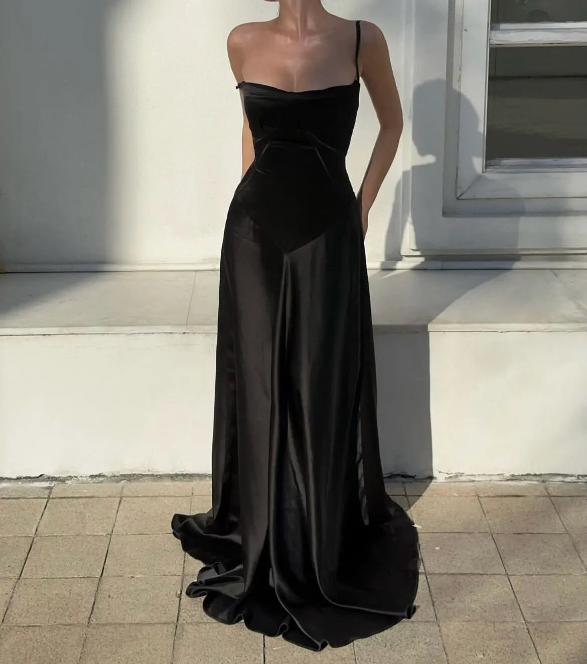 Women's French Style Satin Sleeveless Evening Maxi Slip Dress