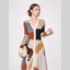 Women's Geometric V-Neck Button Colorblock Knit Midi Dress
