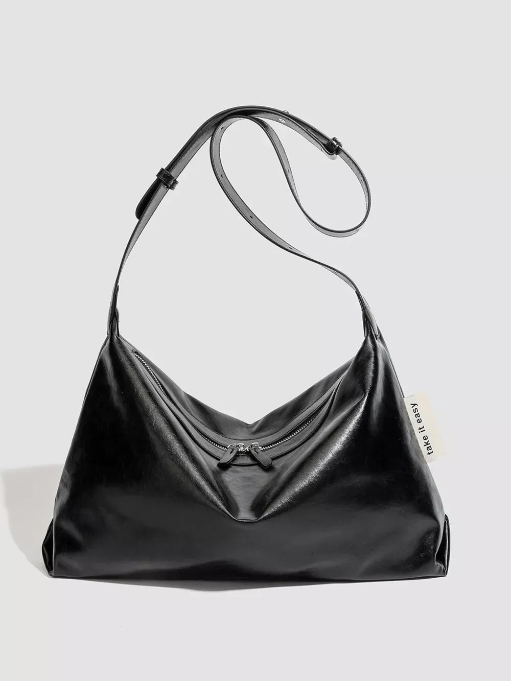Women's Glossy PU Leather Slouchy Shoulder Bag