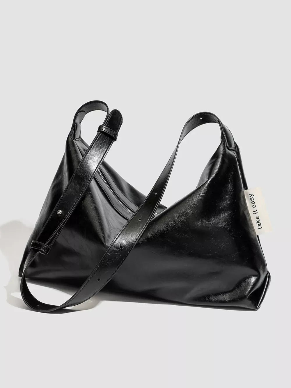 Women's Glossy PU Leather Slouchy Shoulder Bag