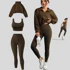 Women's Half-Zipper High Neck Fleece Sweatshirt Vest and Pants Three-Piece Set