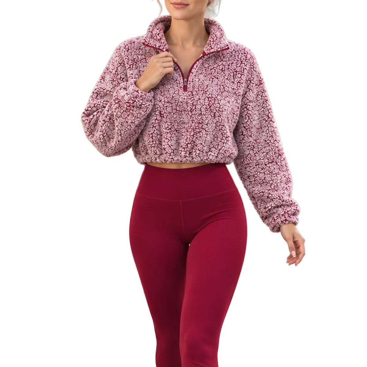 Women's Half-Zipper High Neck Fleece Sweatshirt Vest and Pants Three-Piece Set