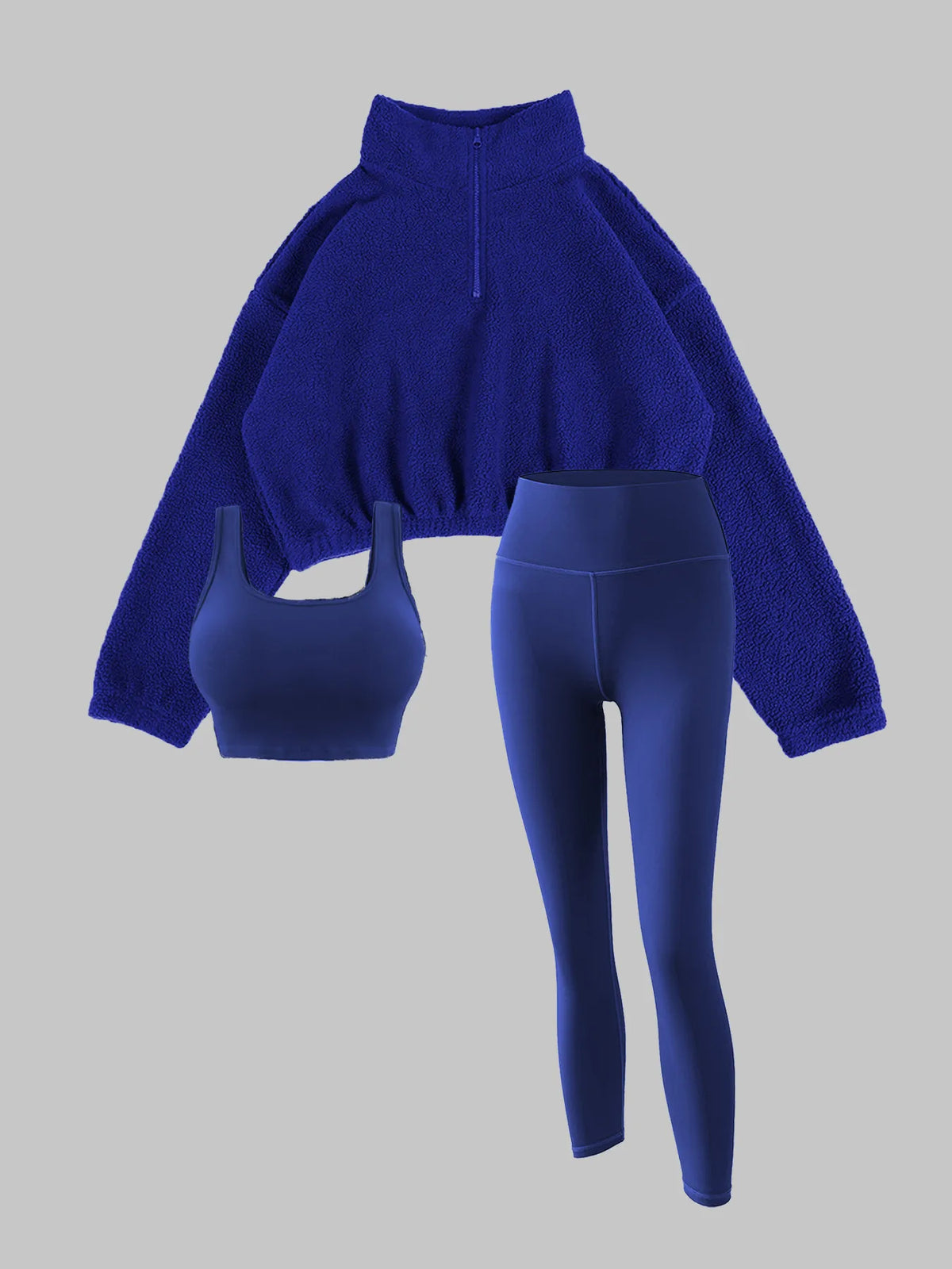 Women's Half-Zipper High Neck Fleece Sweatshirt Vest and Pants Three-Piece Set