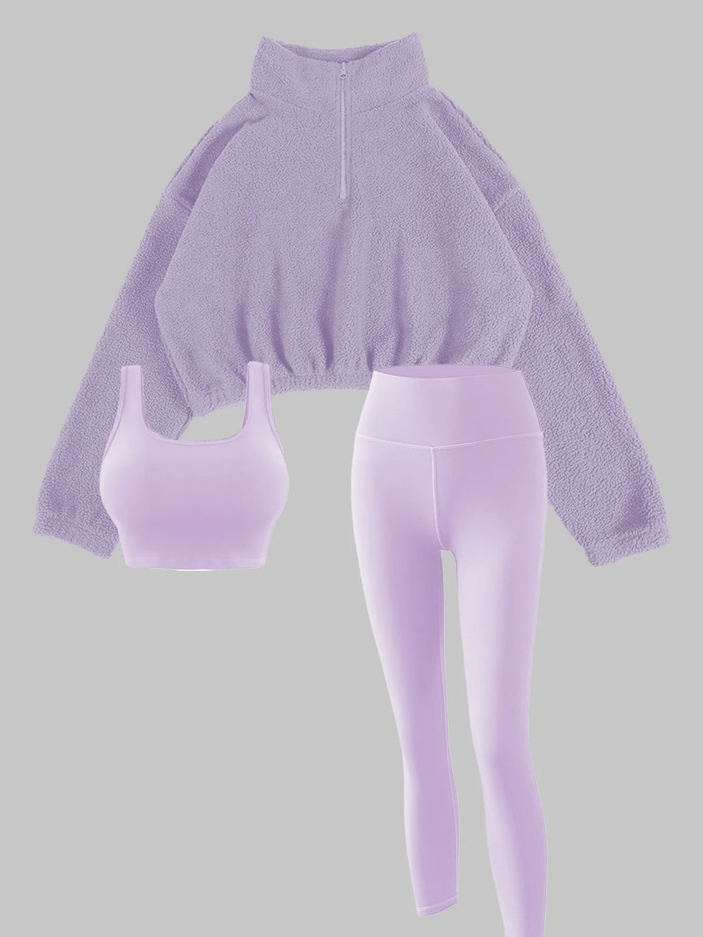 Women's Half-Zipper High Neck Fleece Sweatshirt Vest and Pants Three-Piece Set