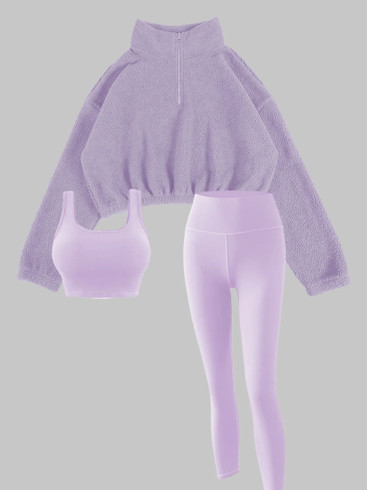 Women's Half-Zipper High Neck Fleece Sweatshirt Vest and Pants Three-Piece Set