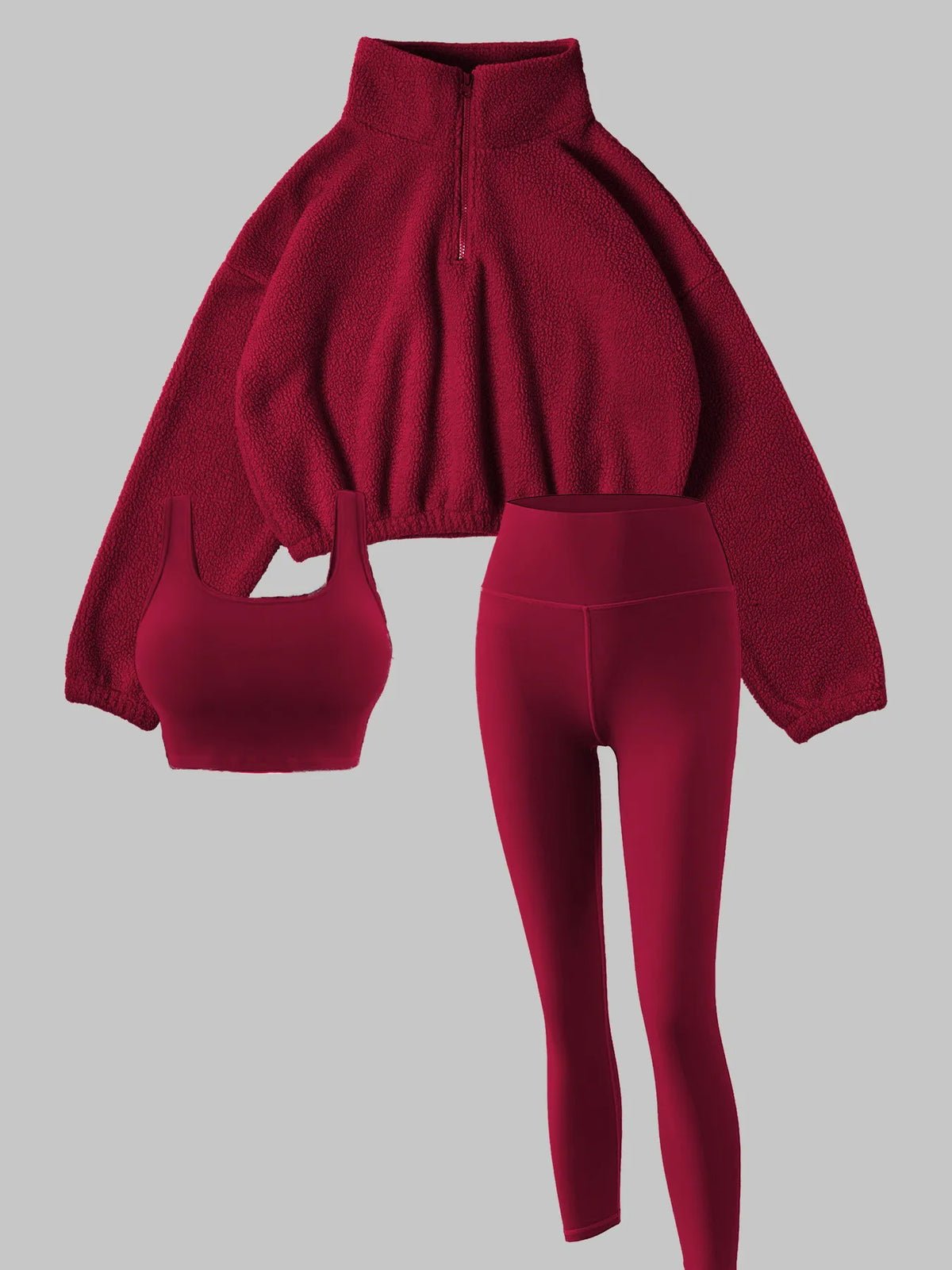 Women's Half-Zipper High Neck Fleece Sweatshirt Vest and Pants Three-Piece Set