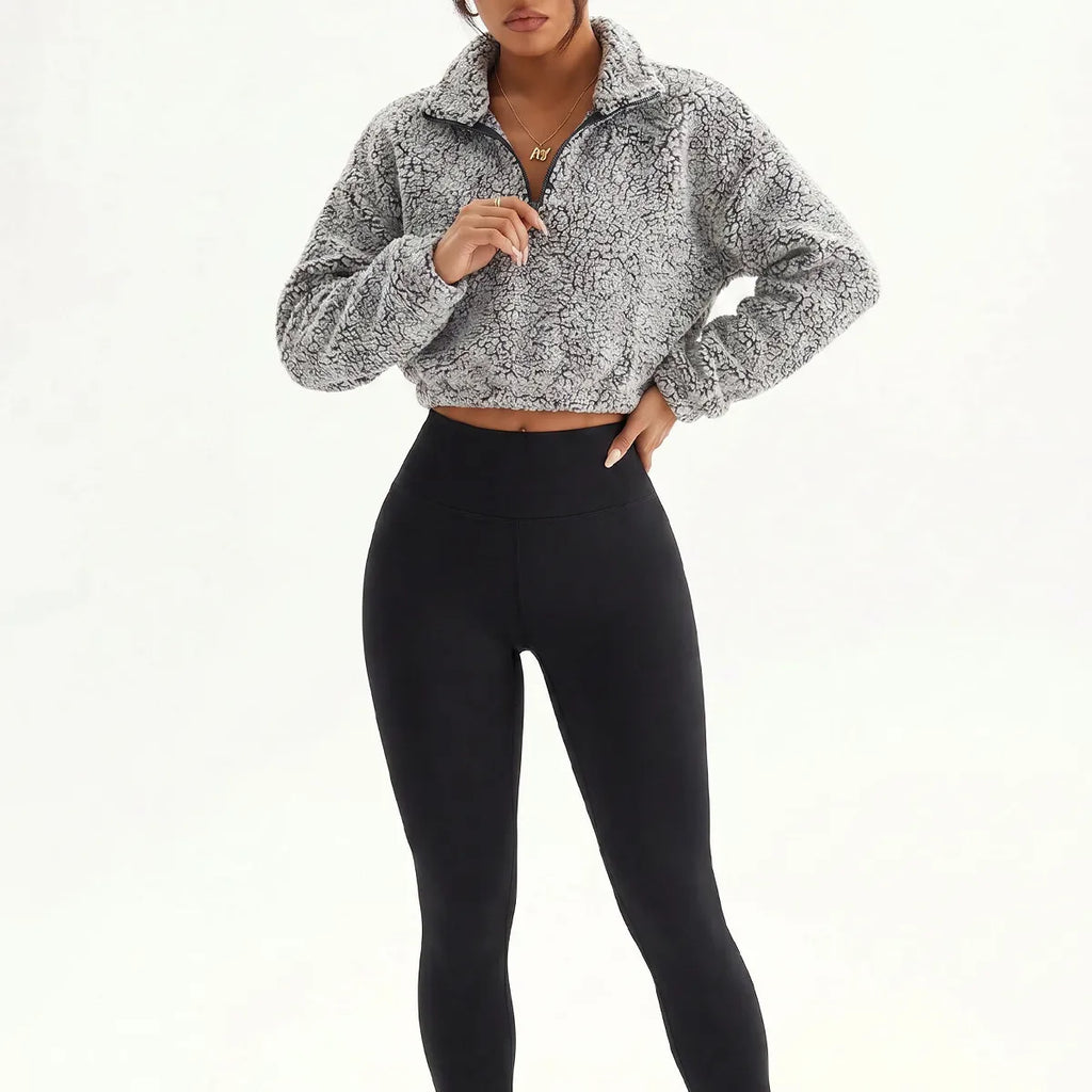 Women's Half-Zipper High Neck Fleece Sweatshirt Vest and Pants Three-Piece Set