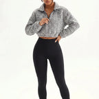 Women's Half-Zipper High Neck Fleece Sweatshirt Vest and Pants Three-Piece Set