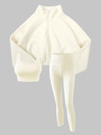 Women's Half-Zipper High Neck Fleece Sweatshirt Vest and Pants Three-Piece Set