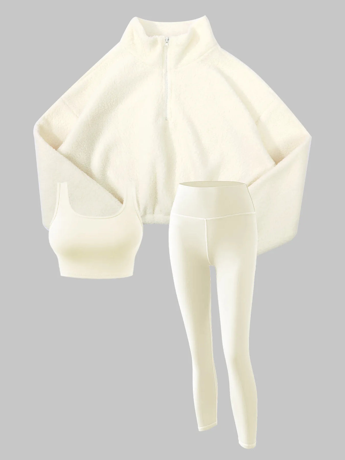 Women's Half-Zipper High Neck Fleece Sweatshirt Vest and Pants Three-Piece Set